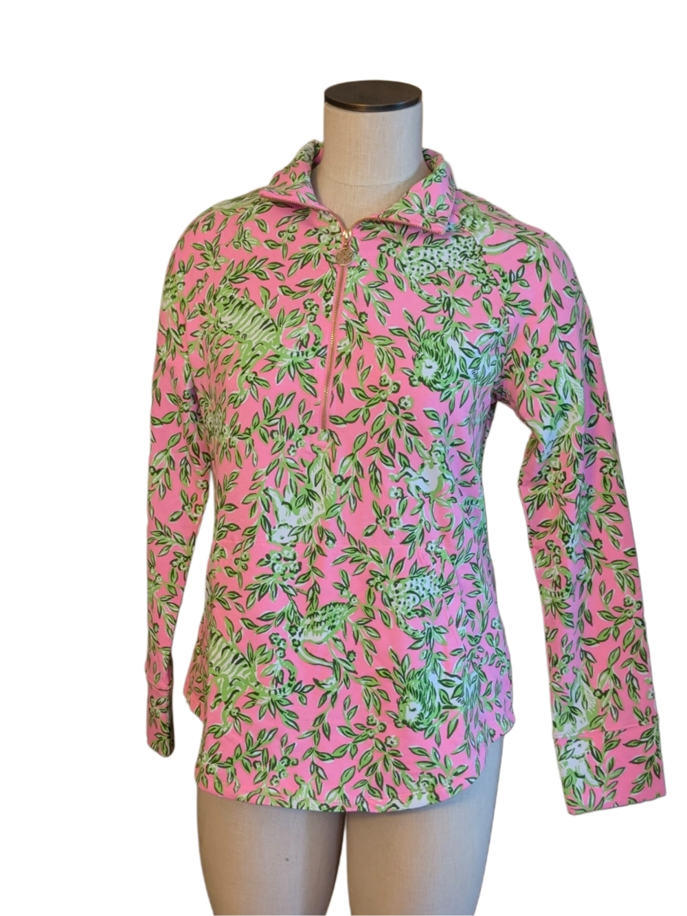 NWT Lilly Pulitzer Pink & Green Floral-Print Half-Zip Pullover UPF 50+ - Picture 2 of 5